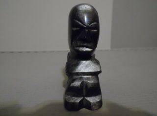 MEXICAN AZTEC MAYAN IDOL GOD FIGURINE CARVED GOLD SHEEN OBSIDIAN STONE 2