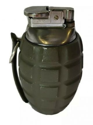 Vintage Grenade Shaped Butane Table Lighter Made In Japan Heavy Ex,