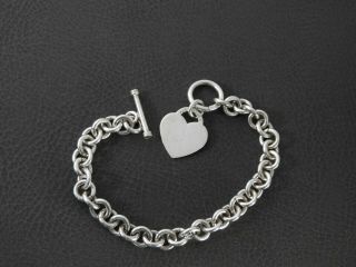 Vintage Charm Bracelet Heavy Link Chain Heart Solid 925 Sterling Silver 6.  5 "