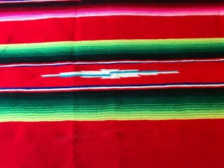 Vintage Mexican Blanket Wool Woven 84”X 60” Colorful Stripes Fringe Southwestern 2