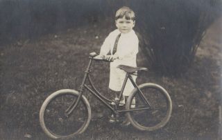 Unusual Old Photo Children Boy Vintage Bike Cycling Transport Bx658