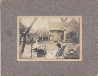 Old Vintage Photo Women Crafts Garden Thatched Cottage At2
