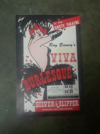 Vtg Ray Binneys Viva Burlesque Silver Slipper Las Vegas Casino Postcard