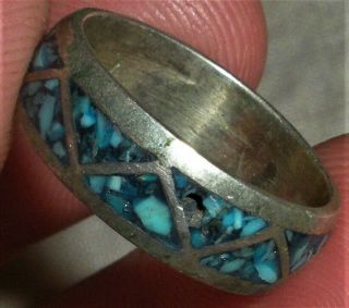 Vintage C.  1960 Navajo Inlaid Turquoise Sterling Silver Ring Vafo