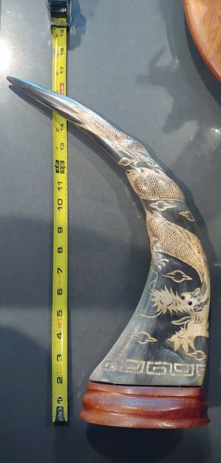 Vintage Hand Carved Water Buffalo Horn Chinese Dragon