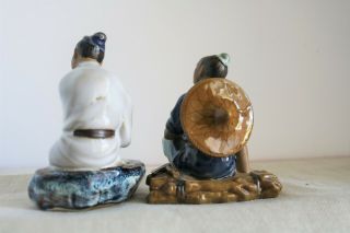 2 Vintage Chinese Shiwan Clay Mudman Figurine Playing Flute and Sitting with Axe 2