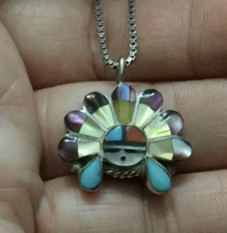 6.  4 Gram Old Pawn Zuni Navajo Sterling Silver Turquoise Inlay Necklace Pendant