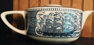 Vintage Royal China Currier And Ives Blue & White Clipper Ship Lighthouse Teapot