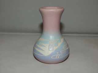 Vtg Native American Navajo Signed Pottery Miniature Vase Carved Incised Pastel