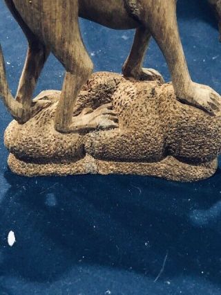 AFRICAN CARVED WOODEN BABOON STATUE 5X 5 1/2 GREAT TEXTURAL BASE 2