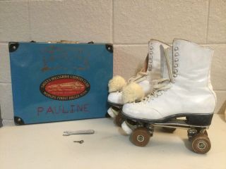 Vintage Chicago Custom Roller Skates Size 9 White Leather With Case