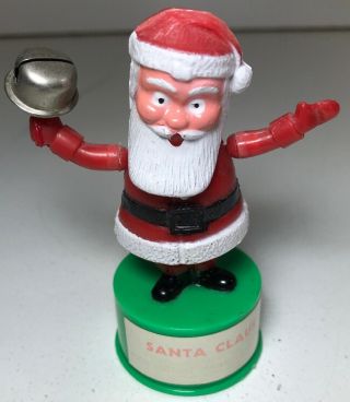 Vintage Kohner Bros Push Puppet Santa Claus W/bell Toy Taiwan 4”