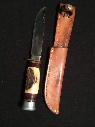 Rare Vintage J.  Nowill And Sons Sheffield Stag Hunting Knife With Leather Sheath