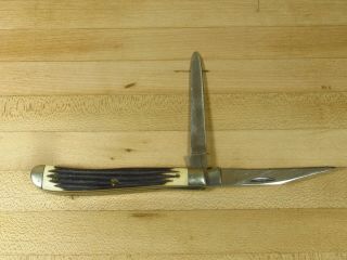 Unmarked Knife 2 Blade Jacx Bovine Bone Old Antique Vintage Folding Pocket