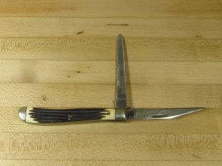 UNMARKED KNIFE 2 BLADE JACX BOVINE BONE OLD ANTIQUE VINTAGE FOLDING POCKET 2