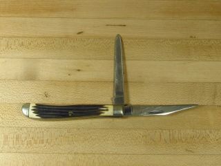 UNMARKED KNIFE 2 BLADE JACX BOVINE BONE OLD ANTIQUE VINTAGE FOLDING POCKET 3