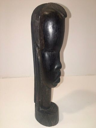 Vintage African Ebony Wood Hand Carved Tribal Head Statue Bust Figurine 9.  25 "