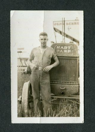 Vintage Photo Man W/ Hart Parr Tractor & John Deere Sign 424052