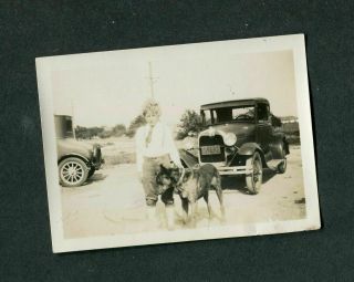Vintage Photo Cute Boy W/ Big Pet Dog Great Dane ? 1928 Model A Ford Car 416110