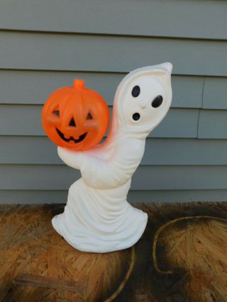 Vintage Halloween Lighted Blowmold Ghost With Pumpkin Jol