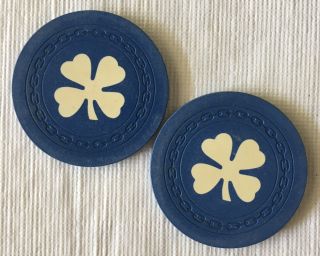 2 Vintage Inlaid Clover Poker Chips - Chain Mold