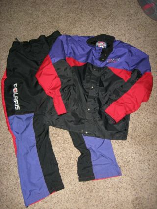 Vintage Polaris Snowmobile Red Black And Purple Jacket And Pants Size Men 