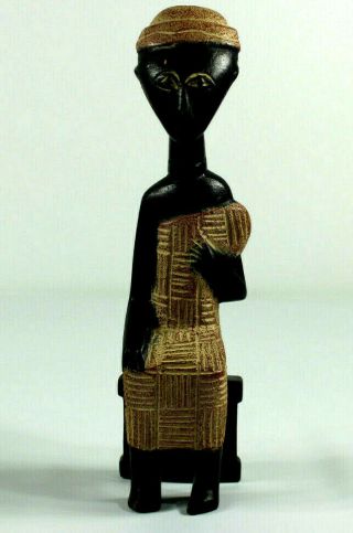 African Hand Carved Wood Sculpture Tribal Art Statue Woman Sitting 13.  5 " Tall