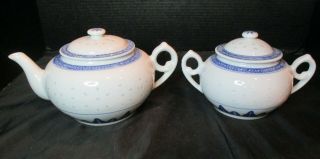 Jingdezhen Rice Grain Blue & White Teapot And Sugar Bowl