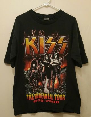 Kiss Men’s Large The Farewell Tour Black Band T Shirt Single Stitch 2000 Vintage