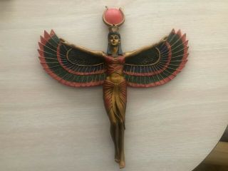 Large Ancient Egyptian Goddess Isis Open Wings Wall Decor Statue Plaque