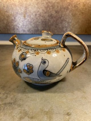 El Palomar Ken Edwards Blue Stoneware Teapot And Lid Mexico Birds Flowers