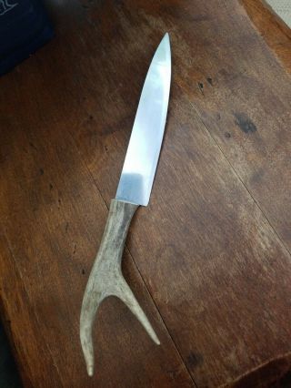 Vintage Hunting Knife With Custom Antler Handle 7 " Blade 13 " Overall