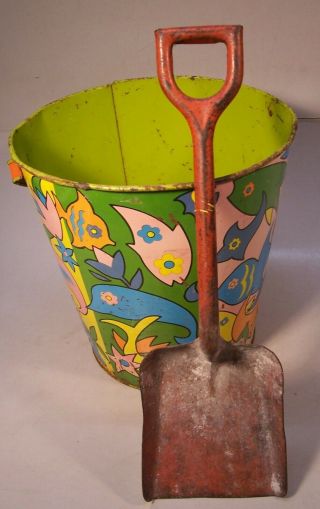 Vintage Ohio Art Tin Sand Pail Bucket And Shovel