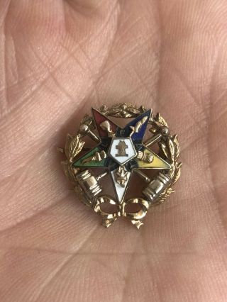 Vintage 10k Gold Masonic Order Of The Eastern Star & Double Gavel Pin
