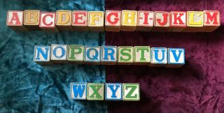 Vintage Wooden Kids Alphabet Blocks Letters A - Z