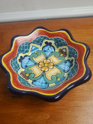 Mexican Puebla Hernandez Pottery Ceramic Serving Salad Fruit Bowl Dish 6 1/2 "