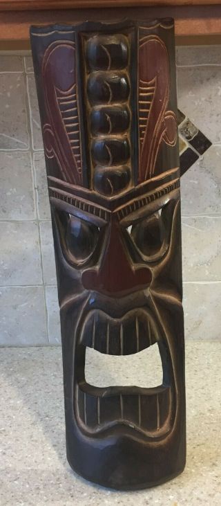 Hawaiian Tiki Wood Mask Wall Art Hand Carved 19”x 5 3/8”