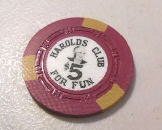 $5.  Casino Chip Harolds Club Reno Nevada Ray I.  Pappy 2 Maroon Uncirculated
