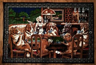 Vintage Dogs Playing Poker Cloth Tapestry Rug Wall Hanging 58 " X 39 " Turkey
