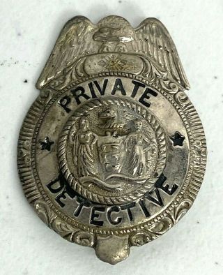 Vintage Private Detective Metal Badge - Pin Back