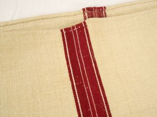 Vtg Antique Burgundy Stripe European Hemp Linen Fabric Feed Sack Grain Bag 21x54