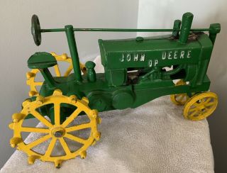 Vintage Large John Deere Op Cast Iron Farm Tractor