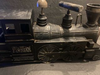 VINTAGE TOY MARX 25” TOY RIDE - ON TRAIN W/WORKING WHISTLE WOOD HANDLE “PIONEER 49 2