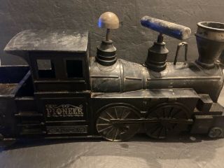 VINTAGE TOY MARX 25” TOY RIDE - ON TRAIN W/WORKING WHISTLE WOOD HANDLE “PIONEER 49 3