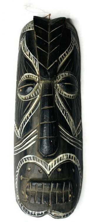 Vintage Large Wood Tribal Mask Decor Indonesia Wall Art Hand Carved Painted Tiki