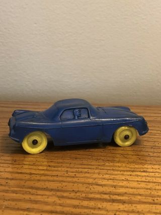 Vintage Auburn Rubber Blue Sports - Car Racer Car 4” With Yellow Tires Rare
