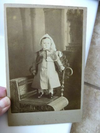 Antique Cabinet Photo Wee Willie Winkie Cute Little Boy Stocking Cap Winter Coat