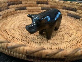 Native Indian Santa Clara Pueblo Pottery Black Pig Eating Corn Cob Gutierrez?