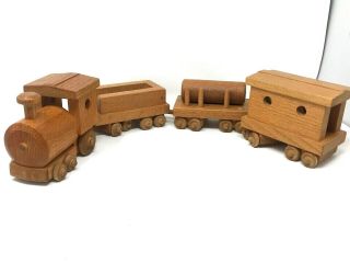 Vintage 4 Piece Wooden Toy Train Set - Handmade