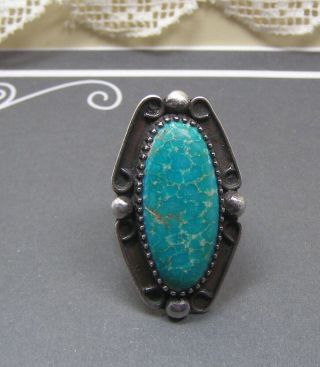 Vintage Sterling Silver Southwestern Turquoise Ring Native American Hallmark 7.  5